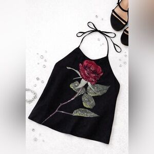 Express Black Camisole with Red Rose Design